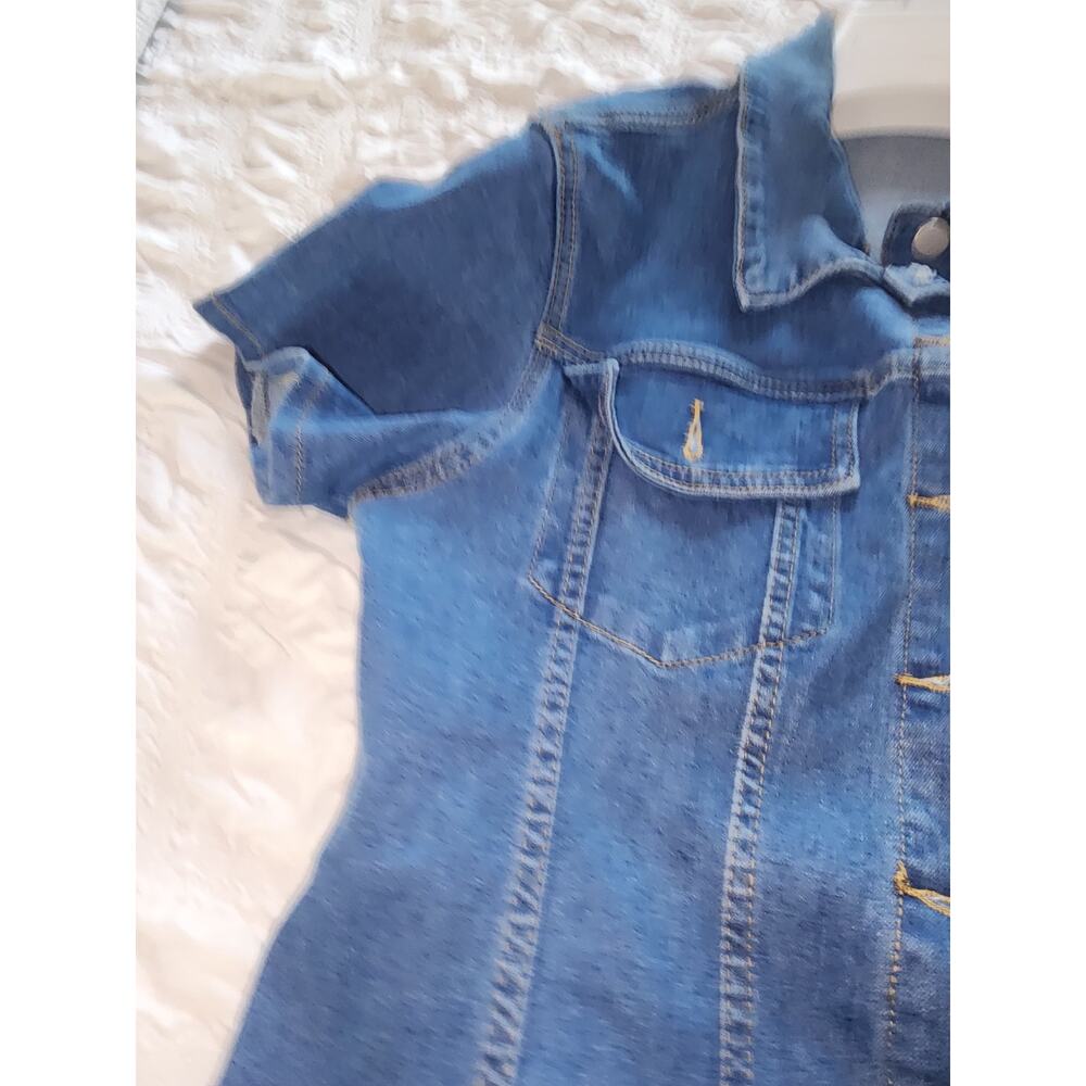 Short Sleeve Wash Stretch Denim Mini Dress SZ L - Picture 6 of 9